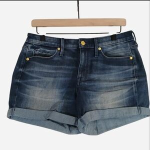 Retro Mossimo Denim Blue Jean Cuffed High Rise Midi Shorts Distressed Size 8/ 29